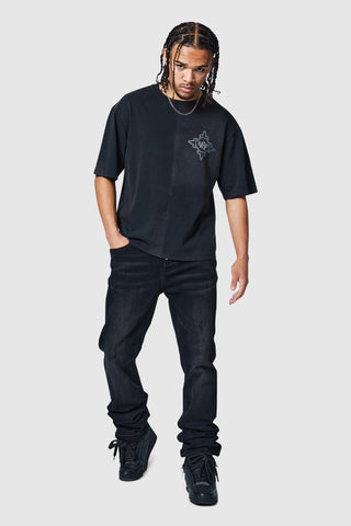 Jean Stacked - Délavage noir à la pierre